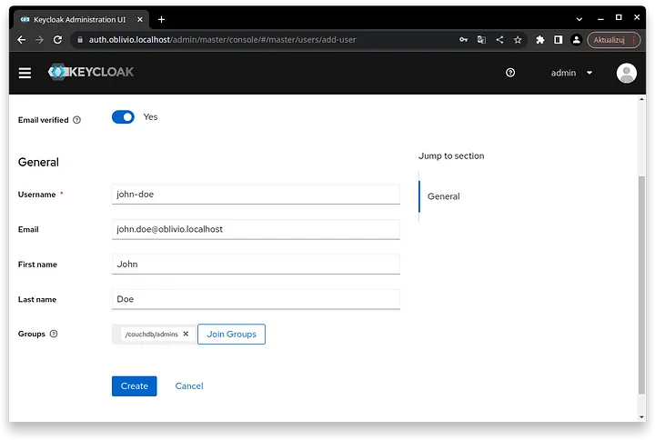 Creating a user in Keycloak