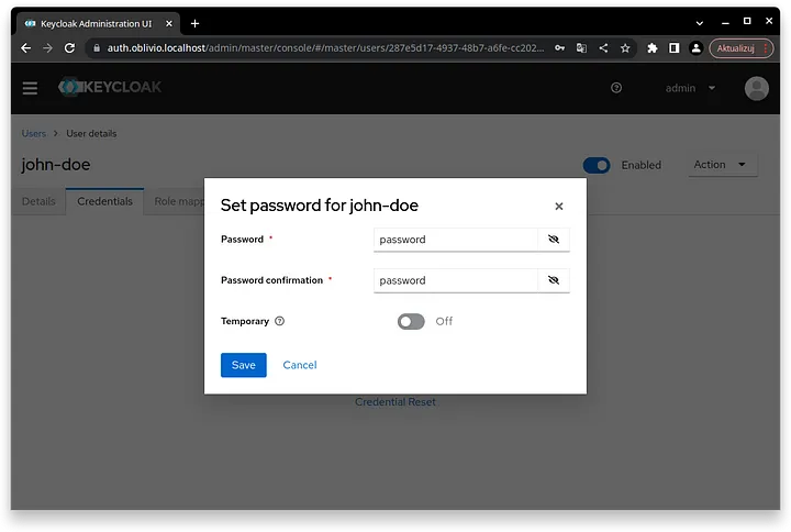 Setting a user password in Keycloak