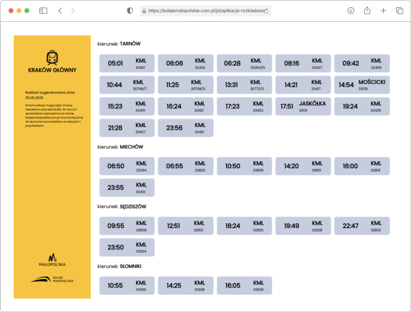 Timetable application